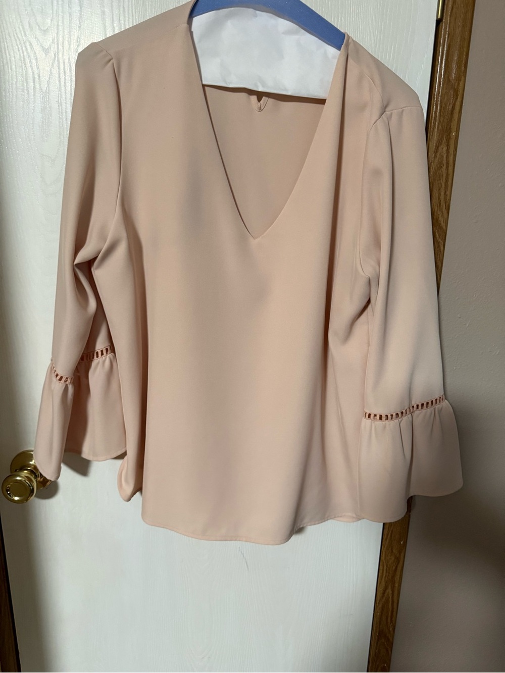 Calvin Klein Soft Blush V-Neck Bell Sleeve Blouse